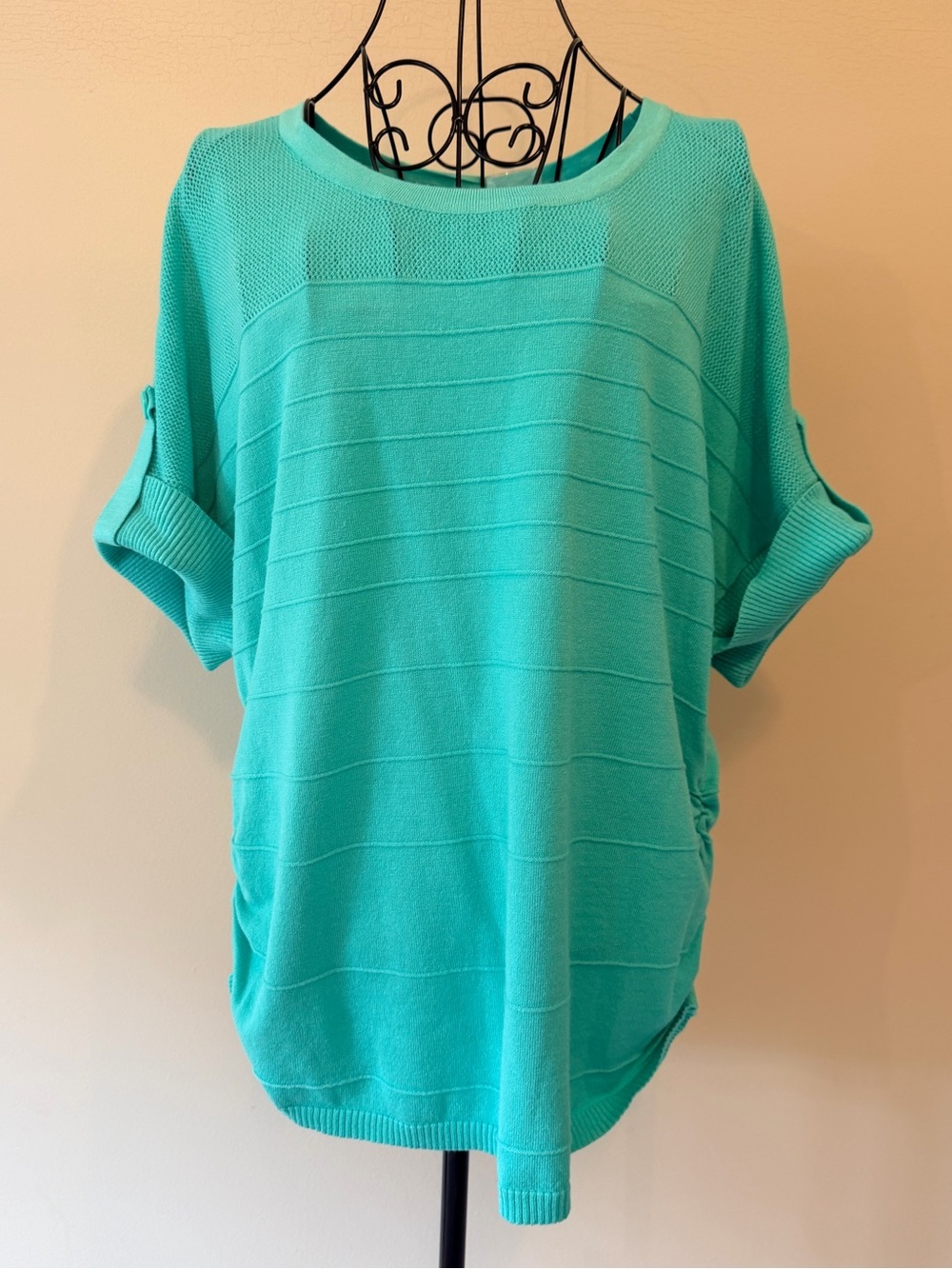 Woman's Apt. 9 ruched knit teal short sleeve summer sweater size XL NWT